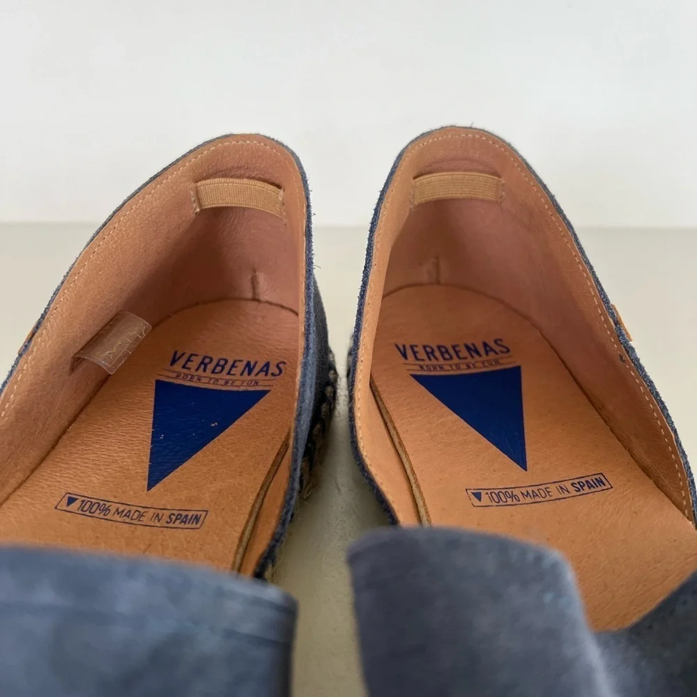 Verbenas Spain Carmen Espadrille Dusty Denim Blue Suede Slip On Flat, size 40